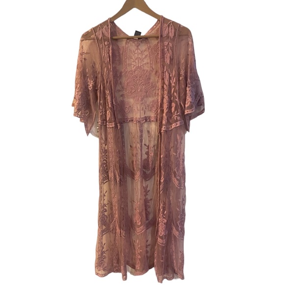 Miss Chievous Lace Crochet Duster Kimono Cover Up Size S/M - Picture 2 of 12